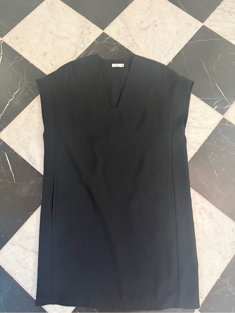 Vince Black V-Neck Midi Shift Dress